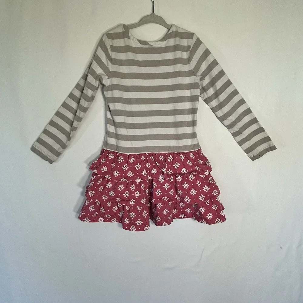 Hannah Anderson Girls Dress Striped Tiered Ruffle Skirt Long Sleeves Size 6 READ